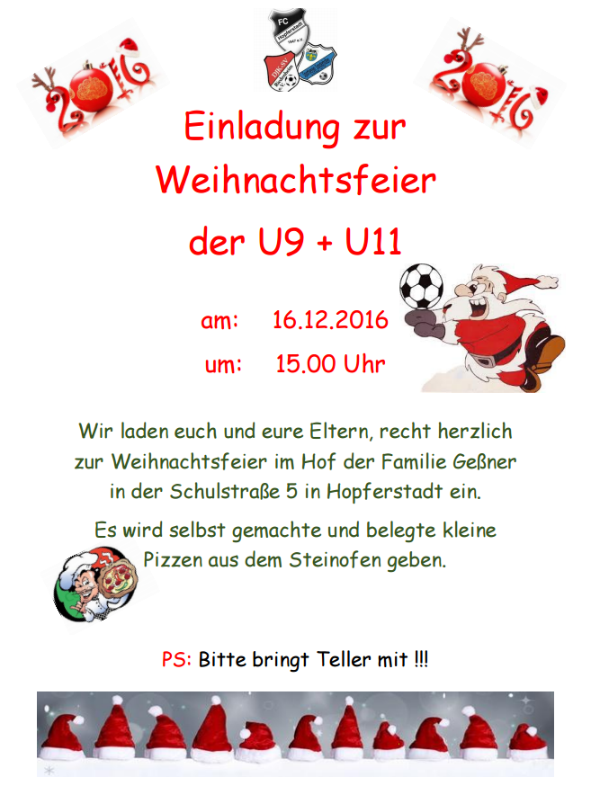 2016.12.16 - Einladung Weihnachtsfeier U9 & U11